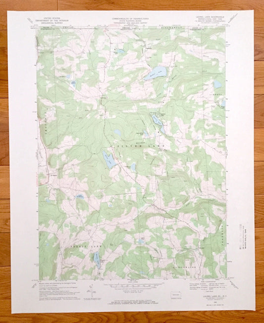 Antique Laurel Lake, Pennsylvania & New York 1968 US Geological Survey Topographic Map – Susquehanna County, Forest Lake, Choconut,Fisk Mill