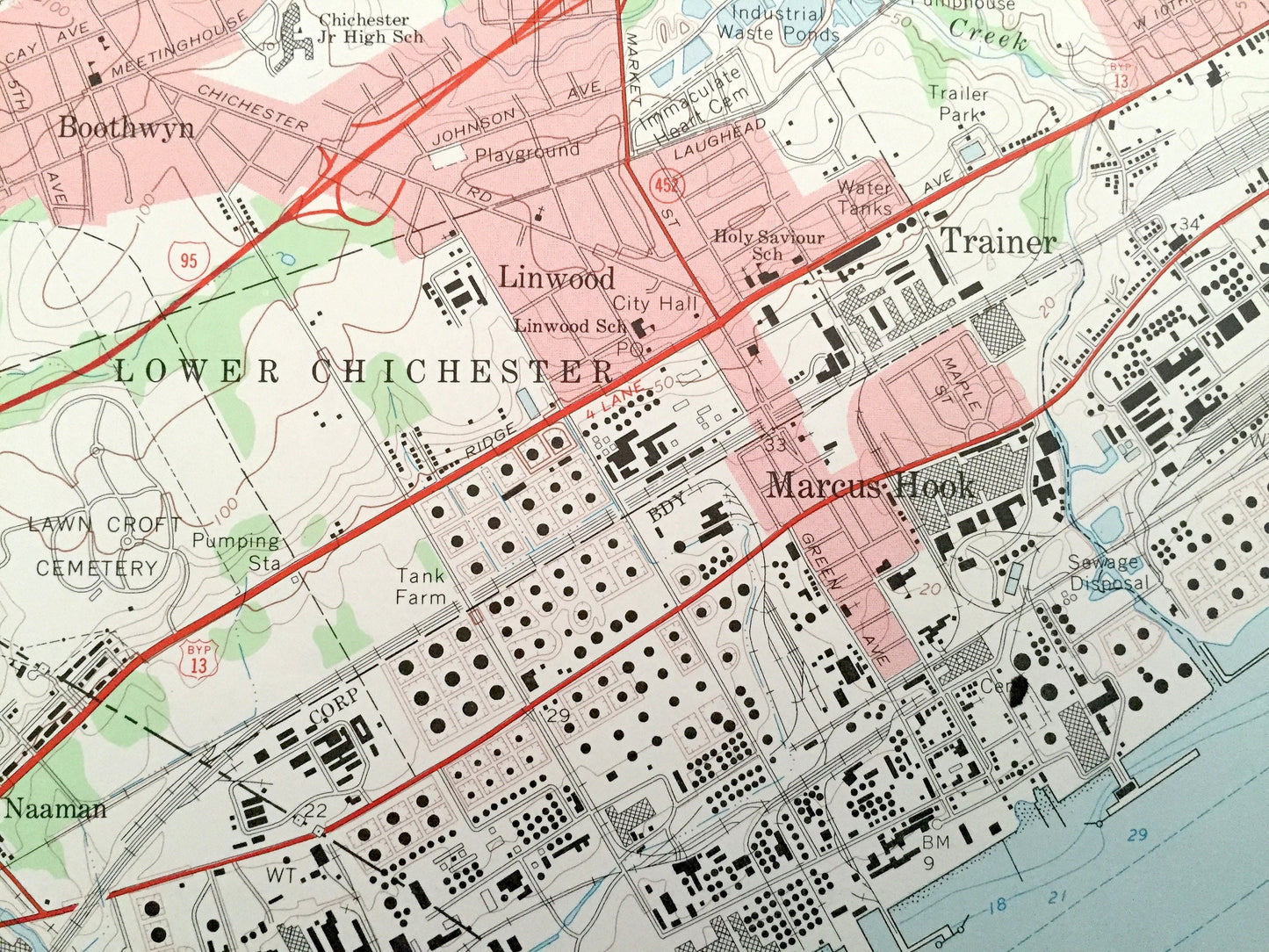 Antique Marcus Hook, Pennsylvania 1967 US Geological Survey Topographic Map – Chichester, Bethel, Oldmans, New Jersey & Holly Oak, Delaware