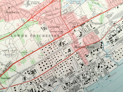 Antique Marcus Hook, Pennsylvania 1967 US Geological Survey Topographic Map – Chichester, Bethel, Oldmans, New Jersey & Holly Oak, Delaware