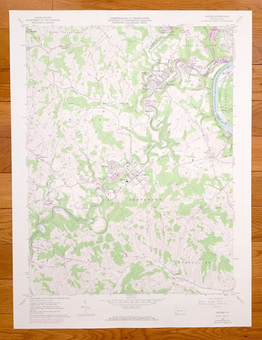 Antique Mather, Pennsylvania 1961 US Geological Survey Topographic Map – Greene, Washington County, Jefferson, Williamstown Khedive, PA