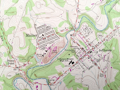 Antique Mather, Pennsylvania 1961 US Geological Survey Topographic Map – Greene, Washington County, Jefferson, Williamstown Khedive, PA