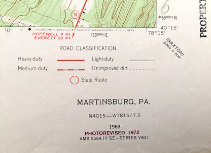 Antique Martinsburg, Pennsylvania 1963 US Geological Survey Topographic Map – Blair, Bedford County, Curryville, Huston, Millerstown, PA
