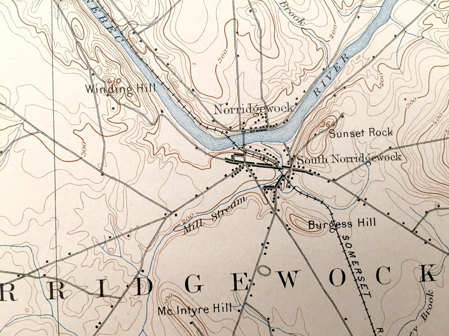 Antique Norridgewock, Maine 1898 US Geological Survey Topographic Map – Rome, Mercer, Starks, Great Pond, North Pond, Smithfield, Vienna