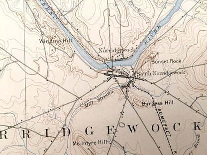 Antique Norridgewock, Maine 1898 US Geological Survey Topographic Map – Rome, Mercer, Starks, Great Pond, North Pond, Smithfield, Vienna