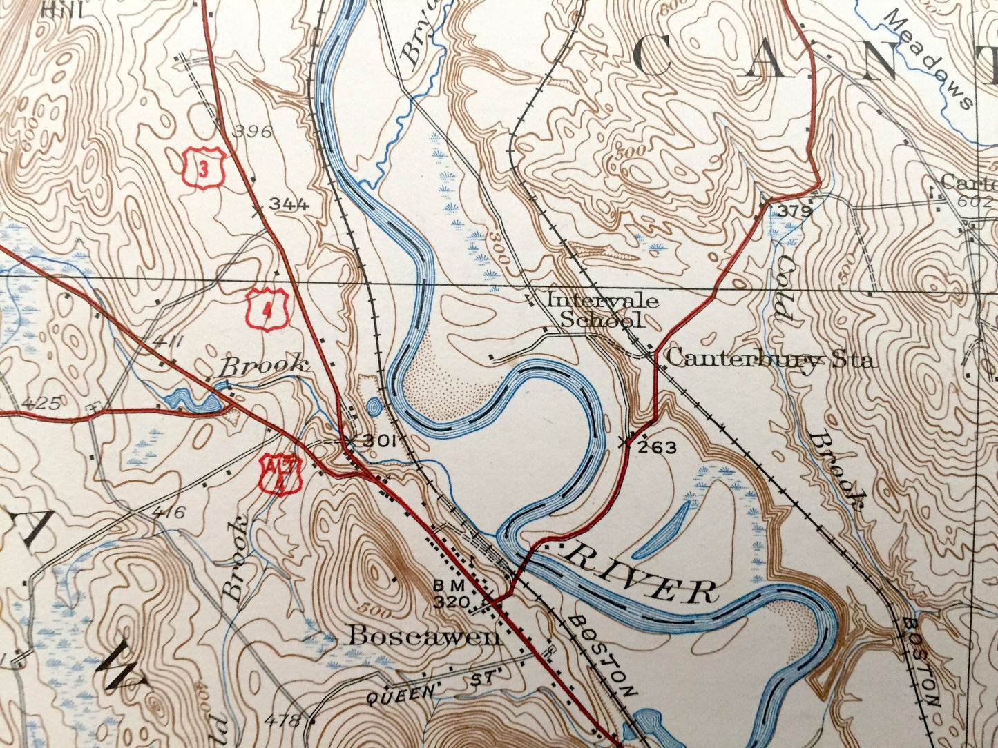 Antique Penacook, New Hampshire 1927 US Geological Survey Topographic Map – Northfield, Tilton, Salisbury, Boscawen, Concord, Canterbury NH