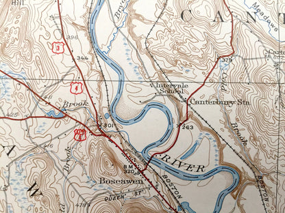 Antique Penacook, New Hampshire 1927 US Geological Survey Topographic Map – Northfield, Tilton, Salisbury, Boscawen, Concord, Canterbury NH
