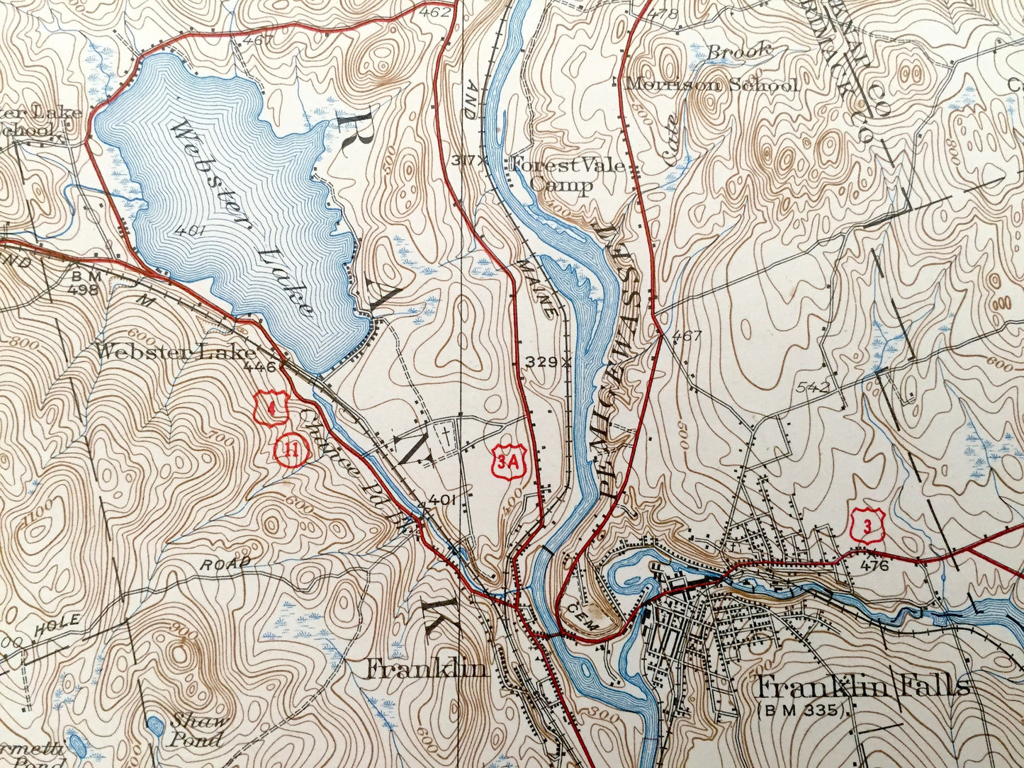 Antique Penacook, New Hampshire 1927 US Geological Survey Topographic Map – Northfield, Tilton, Salisbury, Boscawen, Concord, Canterbury NH