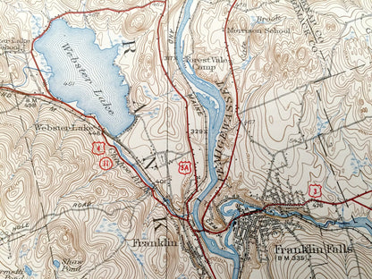 Antique Penacook, New Hampshire 1927 US Geological Survey Topographic Map – Northfield, Tilton, Salisbury, Boscawen, Concord, Canterbury NH