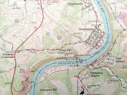 Antique Masontown, Pennsylvania 1964 US Geological Survey Topographic Map – Fayette, Greene County, Greensboro, Martin, Bobtown, Ronco PA