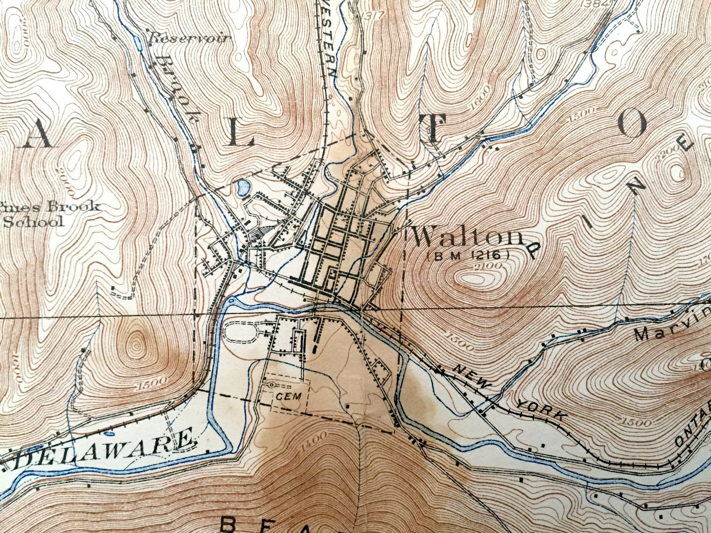 Antique Walton, New York 1925 US Geological Survey Topographic Map – Corbett, Gregorytown, Tompkins, Hamden, Hancock, Delaware County, NY
