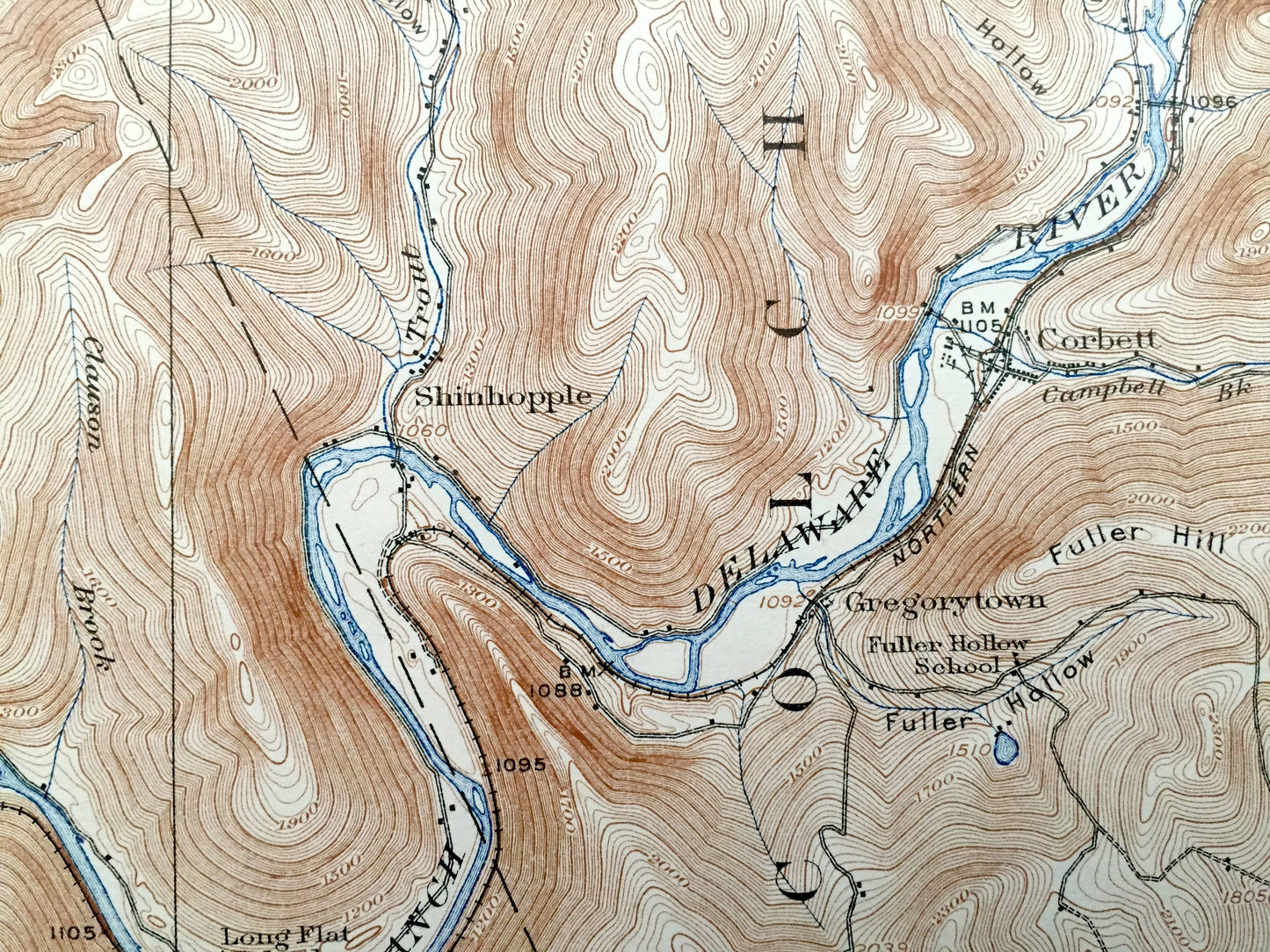 Antique Walton, New York 1925 US Geological Survey Topographic Map – Corbett, Gregorytown, Tompkins, Hamden, Hancock, Delaware County, NY