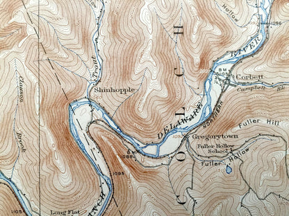 Antique Walton, New York 1925 US Geological Survey Topographic Map – Corbett, Gregorytown, Tompkins, Hamden, Hancock, Delaware County, NY