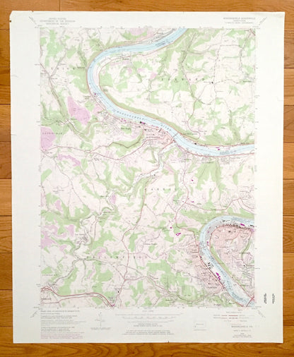 Antique Monongahela, Pennsylvania 1954 US Geological Survey Topographic Map – Washington, Allegheny County, Charleroi, Bunola, Elrama, PA