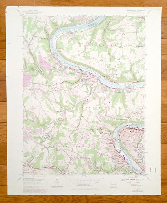 Antique Monongahela, Pennsylvania 1954 US Geological Survey Topographic Map – Washington, Allegheny County, Charleroi, Bunola, Elrama, PA
