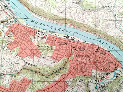 Antique Monongahela, Pennsylvania 1993 US Geological Survey Topographic Map – Washington County, Allegheny County, Charleroi, Bunola, Elrama