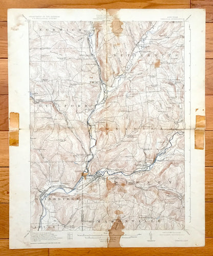 Antique Unadilla, New York 1918 US Geological Survey Topographic Map – Otsego, Chenango, Delaware County, Bainbridge, Sidney, Butternuts, NY