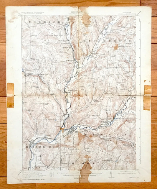Antique Unadilla, New York 1918 US Geological Survey Topographic Map – Otsego, Chenango, Delaware County, Bainbridge, Sidney, Butternuts, NY