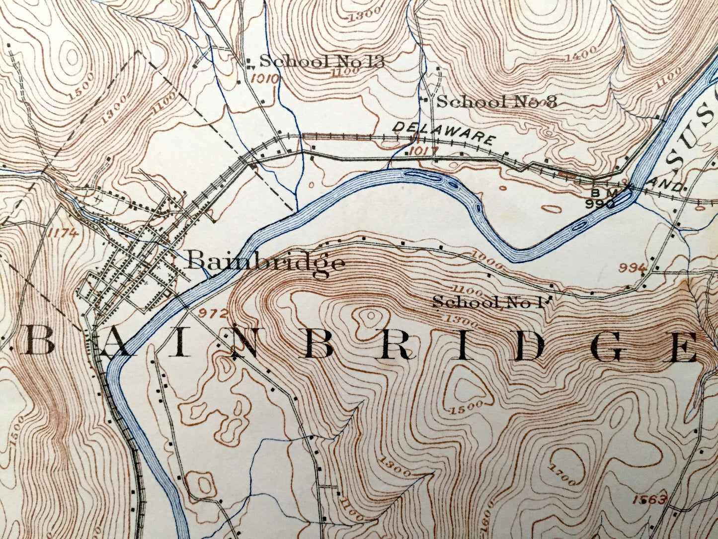 Antique Unadilla, New York 1918 US Geological Survey Topographic Map – Otsego, Chenango, Delaware County, Bainbridge, Sidney, Butternuts, NY