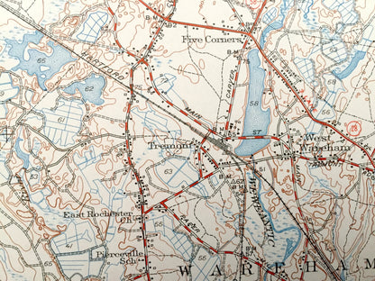 Antique Snipatuit Pond, Massachusetts 1942 US Geological Survey Topographic Map – Rochester, Middleborough, Carver, Wareham, Tremont, MA