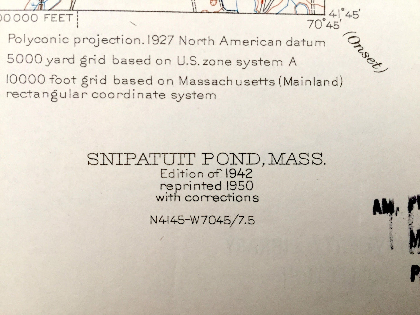 Antique Snipatuit Pond, Massachusetts 1942 US Geological Survey Topographic Map – Rochester, Middleborough, Carver, Wareham, Tremont, MA