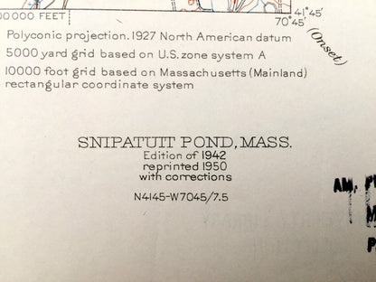 Antique Snipatuit Pond, Massachusetts 1942 US Geological Survey Topographic Map – Rochester, Middleborough, Carver, Wareham, Tremont, MA