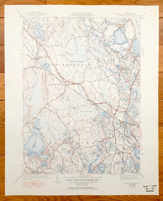 Antique Snipatuit Pond, Massachusetts 1942 US Geological Survey Topographic Map – Rochester, Middleborough, Carver, Wareham, Tremont, MA