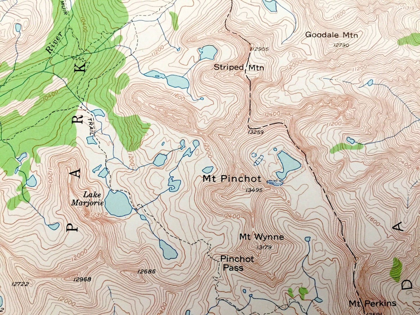 Antique Mt Pinchot, California 1953 US Geological Survey Topographic Map – Sierra Nevadas, Kings, Inyo National Forest, Fresno, County, CA