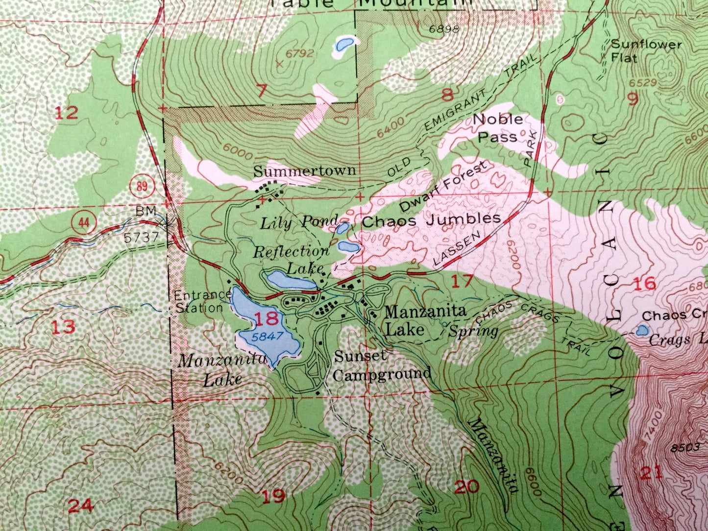 Antique Manzanita Lake, California 1956 US Geological Survey Topographic Map – Shasta County, Lassen Forest, Latour, Thousand Valley Lake CA