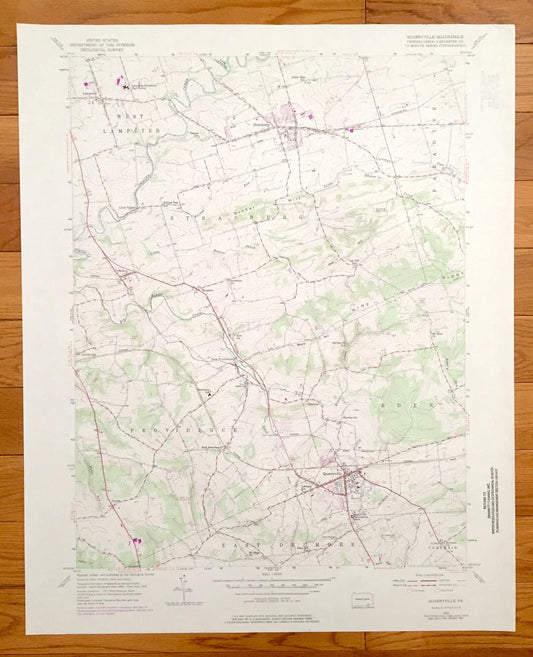 Antique Quarryville, Pennsylvania 1955 US Geological Survey Topographic Map – Lancaster County, New Providence Strasburg Lampeter Camargo PA