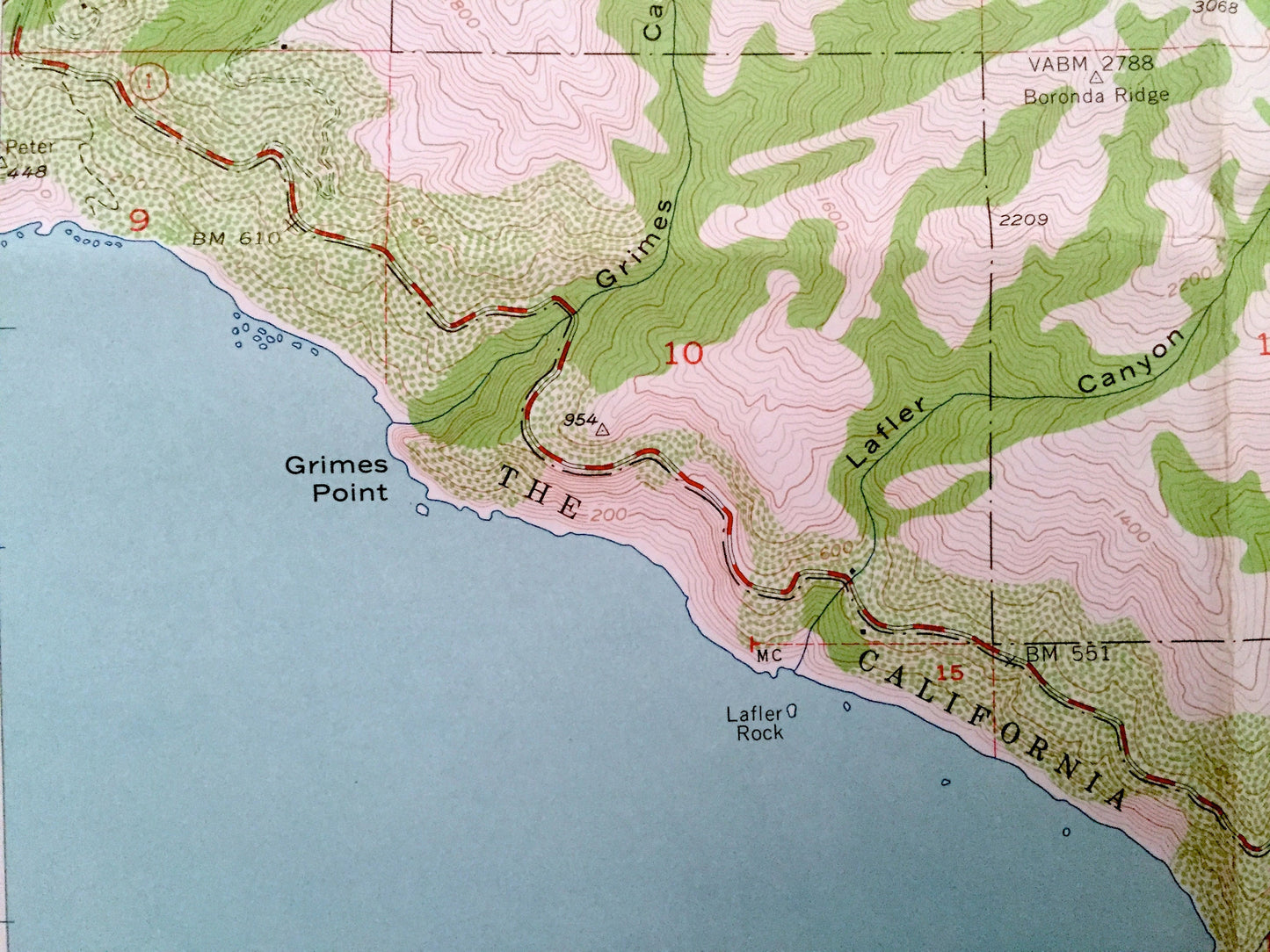 Antique Partington Ridge, California 1956 US Geological Survey Topographic Map – Monterey County, Pacific Ocean McWay Canyon Grimes Point CA