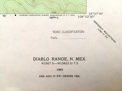 Antique Diablo Range, New Mexico 1965 US Geological Survey Topographic Map –Catron Co, Gila National Forest, White Pinnacle, Manzanita Creek
