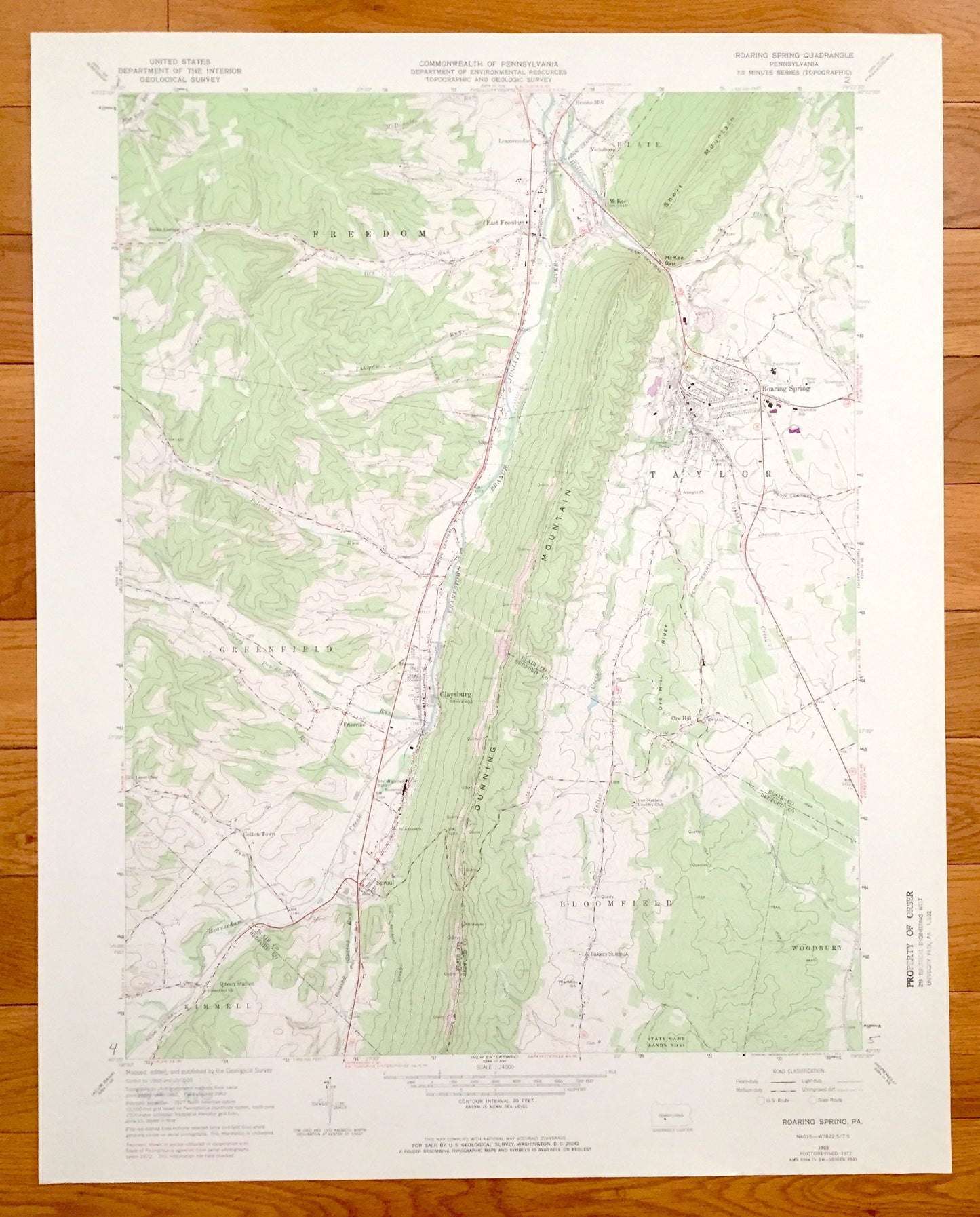 Antique Roaring Spring, Pennsylvania 1963 US Geological Survey Topographic Map – Blair, Bedford County, Sproul, Claysburg, Friesville, PA