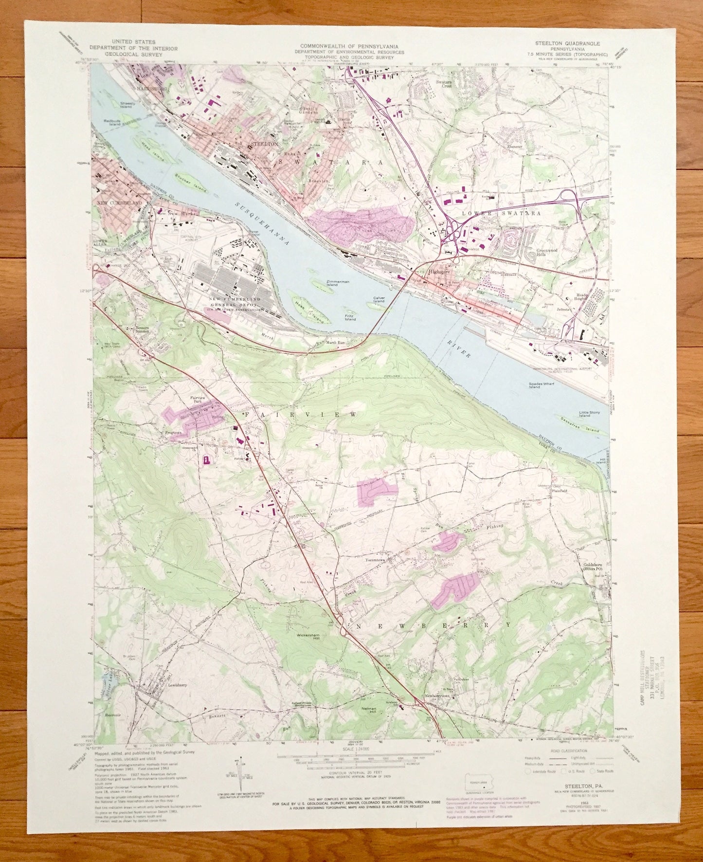 Antique Steelton, Pennsylvania 1963 US Geological Survey Topographic Map – Dauphin County, York County, New Cumberland, Harrisburg,Highspire