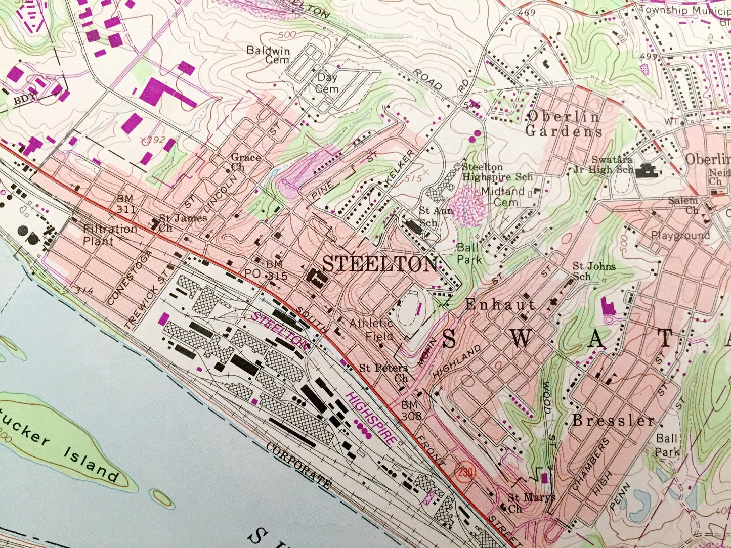 Antique Steelton, Pennsylvania 1963 US Geological Survey Topographic Map – Dauphin County, York County, New Cumberland, Harrisburg,Highspire