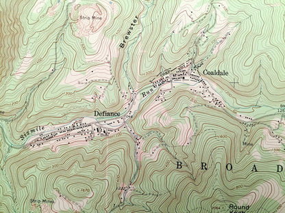 Antique Saxton, Pennsylvania 1968 US Geological Survey Topographic Map – Bedford County, Huntingdon County, Broad Top City, Defiance, Dudley
