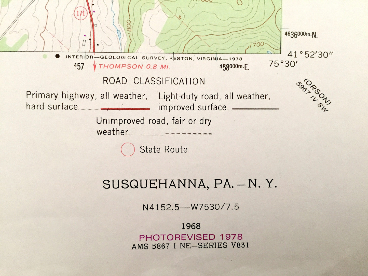 Antique Susquehanna, Pennsylvania & New York 1968 US Geological Survey Topographic Map – Lanesboro, Brandt, Stevens Point, Melrose