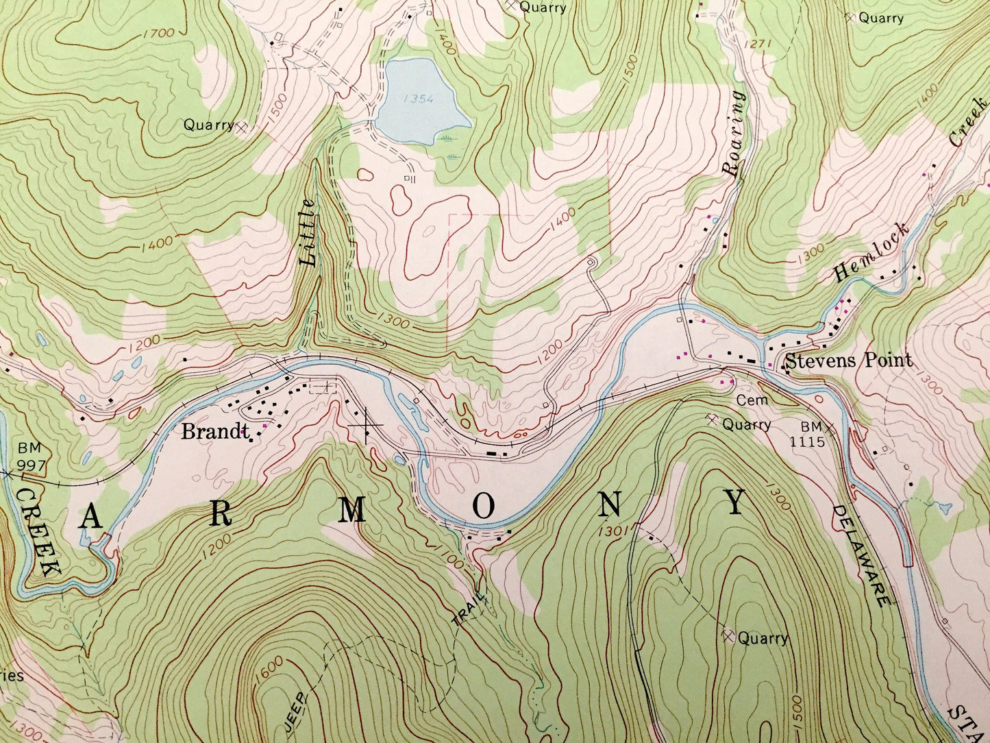Antique Susquehanna, Pennsylvania & New York 1968 US Geological Survey Topographic Map – Lanesboro, Brandt, Stevens Point, Melrose