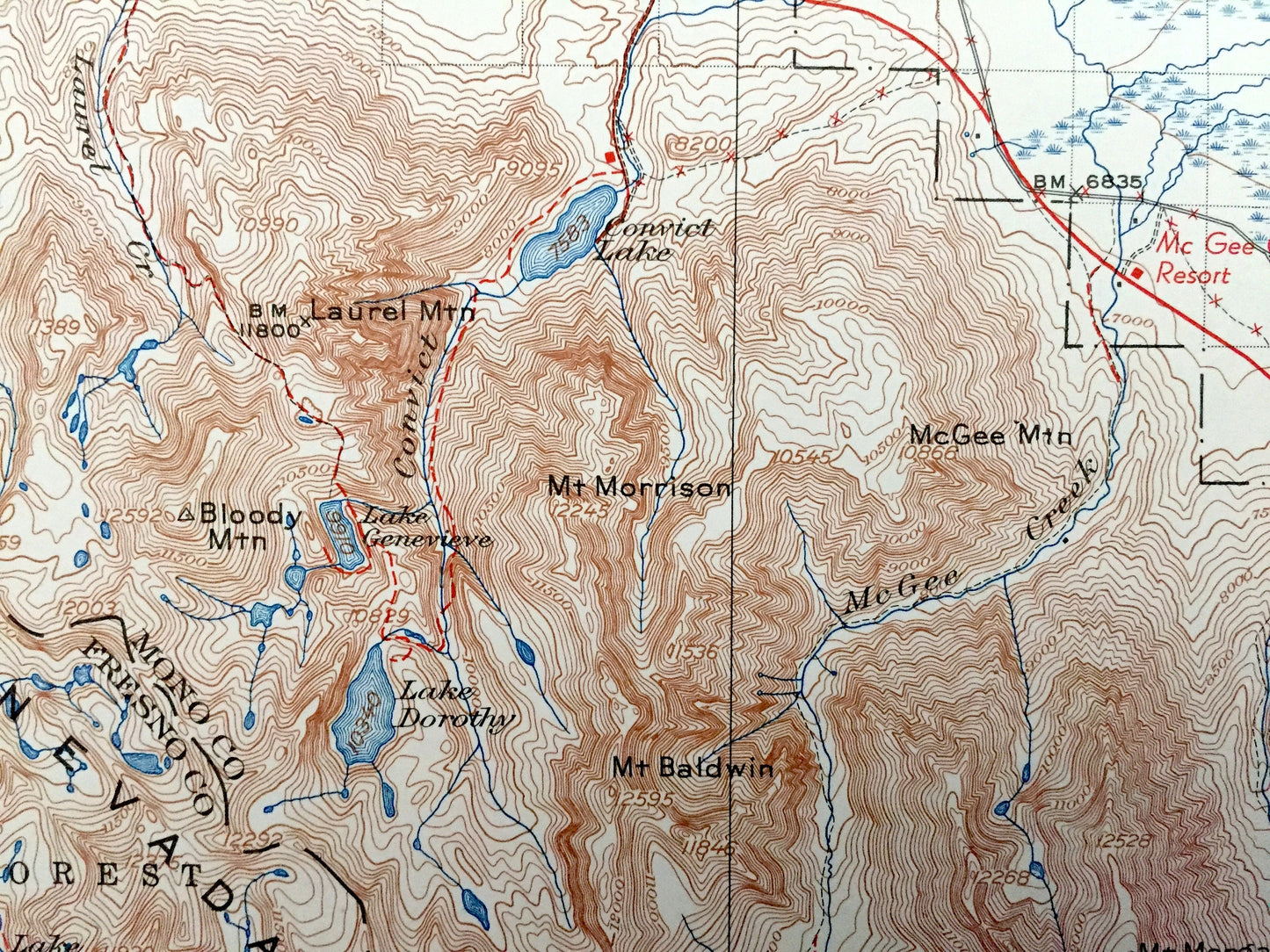 Antique Mt Morrison, California 1915 US Geological Survey Topographic Map – Mono, Fresno County, Inyo National Forest, Lake Crowley, CA