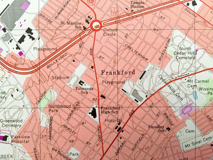 Antique Philadelphia, Pennsylvania 1997 US Geological Survey Topographic Map – Frankford, Cheltenham, Jenkintown, Riverton, New Jersey PA NJ