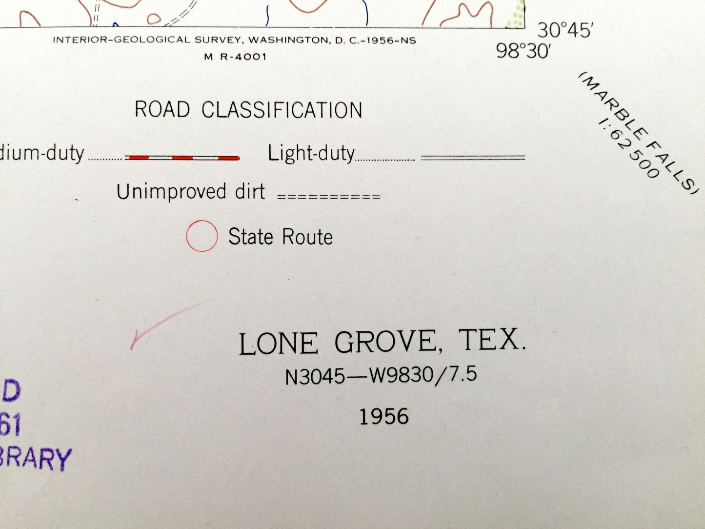 Antique Lone Grove, Texas 1956 US Geological Survey Topographic Map – Lockhart Mountain, Llano River, Cowen Rocks, Point Peak, Llano County