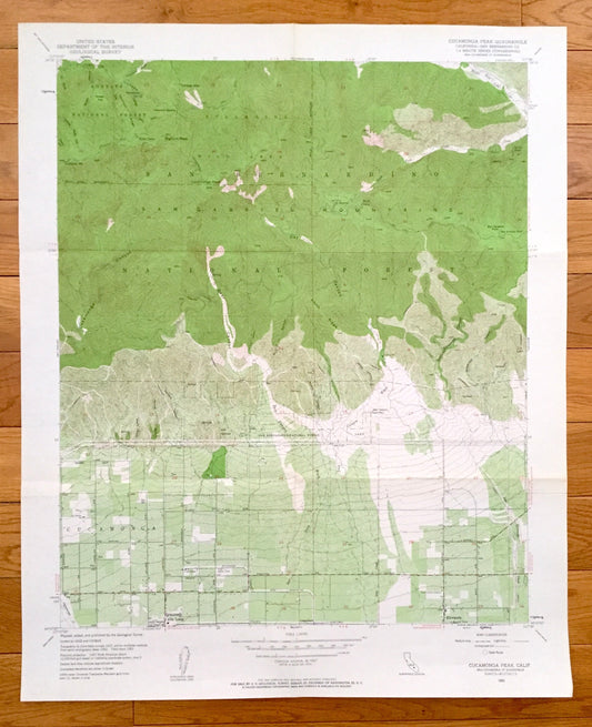 Antique Cucamonga Peak, California 1953 US Geological Survey Topographic Map –San Bernardino County, Cucamonga,Alta Loma, Grapeland,Etiwanda