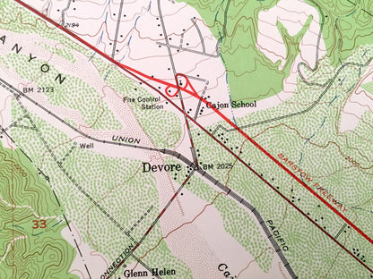 Antique Devore, California 1954 US Geological Survey Topographic Map – San Bernardino County, Nealeys Corner, Scotland, Muscupiabe CA