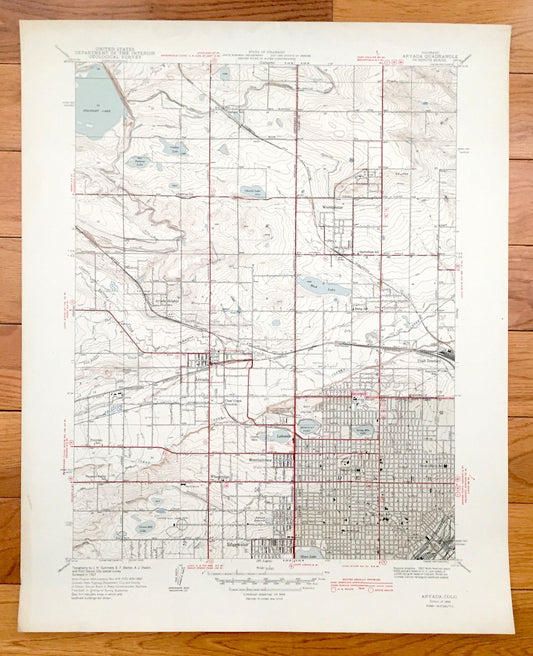 Antique Denver, Colorado 1944 US Geological Survey Topographic Map – Wheat Ridge, Arvada, Mountainview, Westminster, Edgewater, Standley, CO
