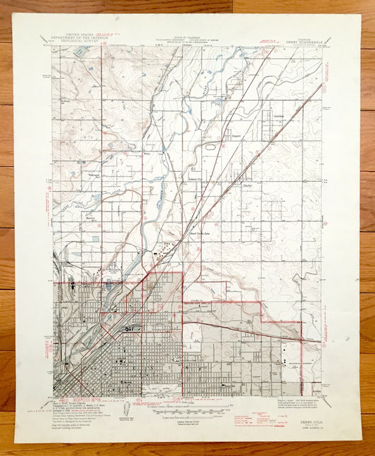 Antique Denver, Colorado 1947 US Geological Survey Topographic Map – Derby, Irondale, Dupont, Welby, South Platte River, Adams County, CO