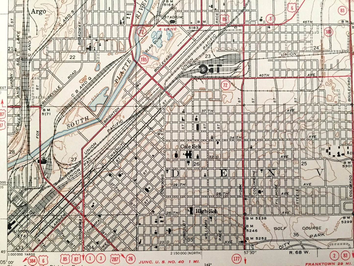 Antique Denver, Colorado 1947 US Geological Survey Topographic Map – Derby, Irondale, Dupont, Welby, South Platte River, Adams County, CO