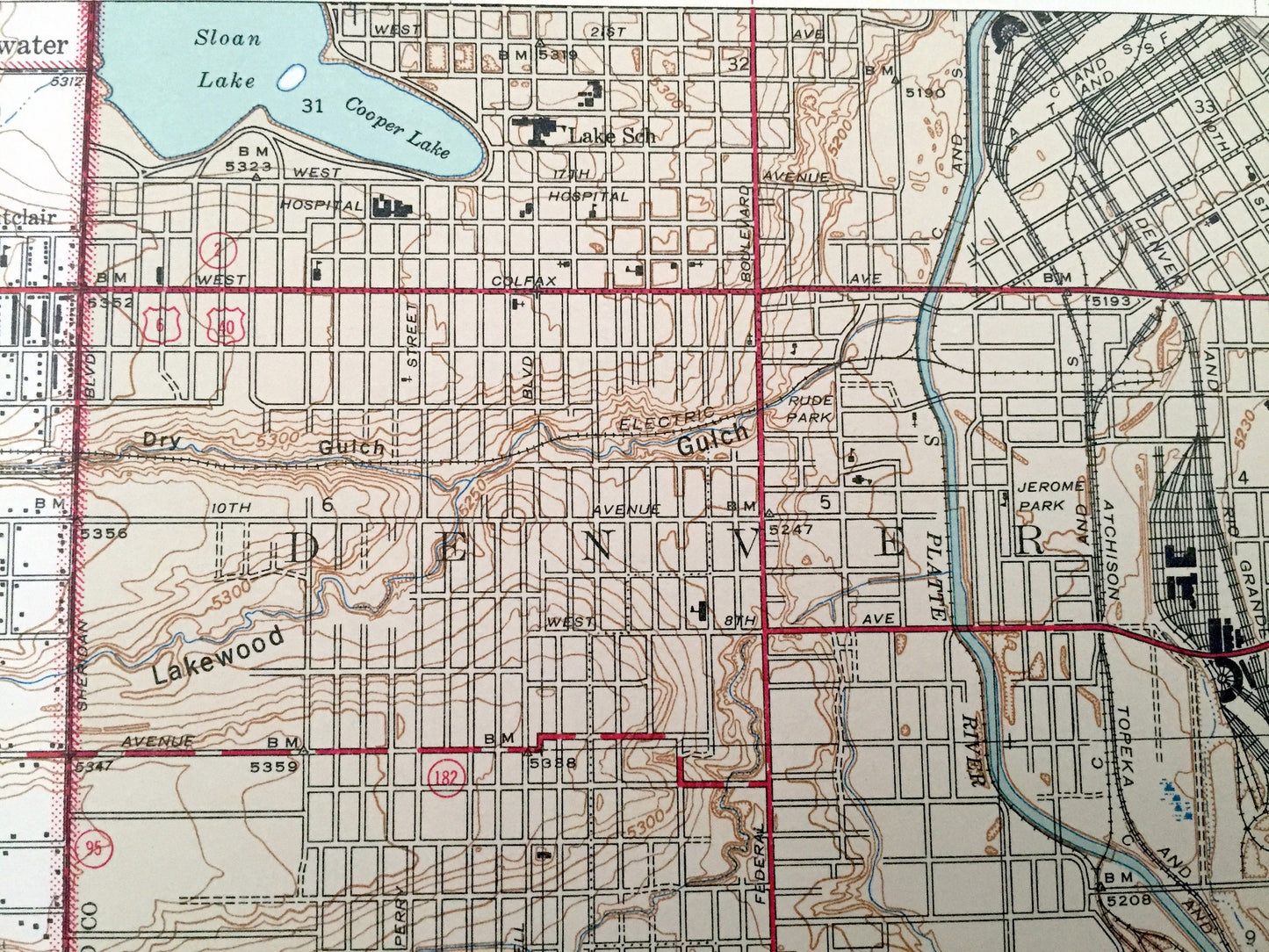 Antique Fort Logan, Colorado 1941 US Geological Survey Topographic Map – Denver, Sheridan, Lakewood, Bow Mar, Edgewater, Arapahoe County, CO