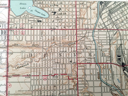 Antique Fort Logan, Colorado 1941 US Geological Survey Topographic Map – Denver, Sheridan, Lakewood, Bow Mar, Edgewater, Arapahoe County, CO