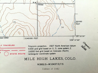 Antique Mile High Lakes, Colorado 1942 US Geological Survey Topographic Map – Adams County, Weld County, Barr Lake, Grass Valley