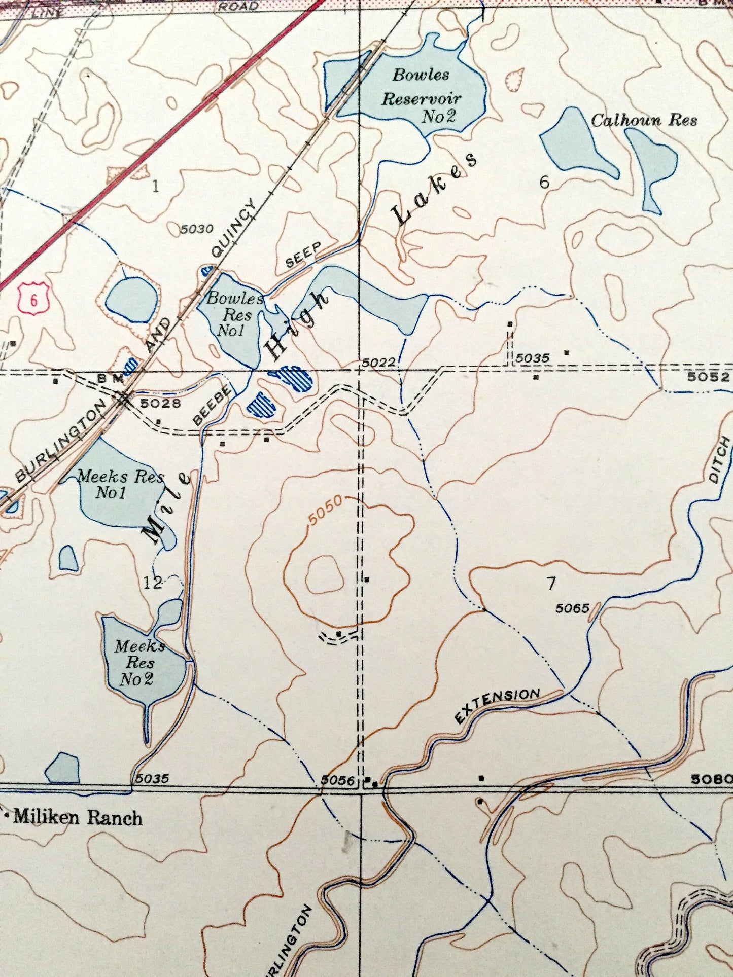 Antique Mile High Lakes, Colorado 1942 US Geological Survey Topographic Map – Adams County, Weld County, Barr Lake, Grass Valley