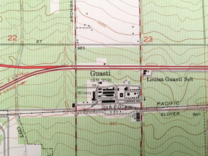 Antique Guasti, California 1953 US Geological Survey Topographic Map – San Bernardino Co, Riverside, Cucamonga, Etiwanda, Jurupa, Mira Loma